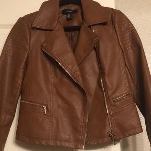 Forever 21 Faux Leather Chocolate Moto Jacket Sz S